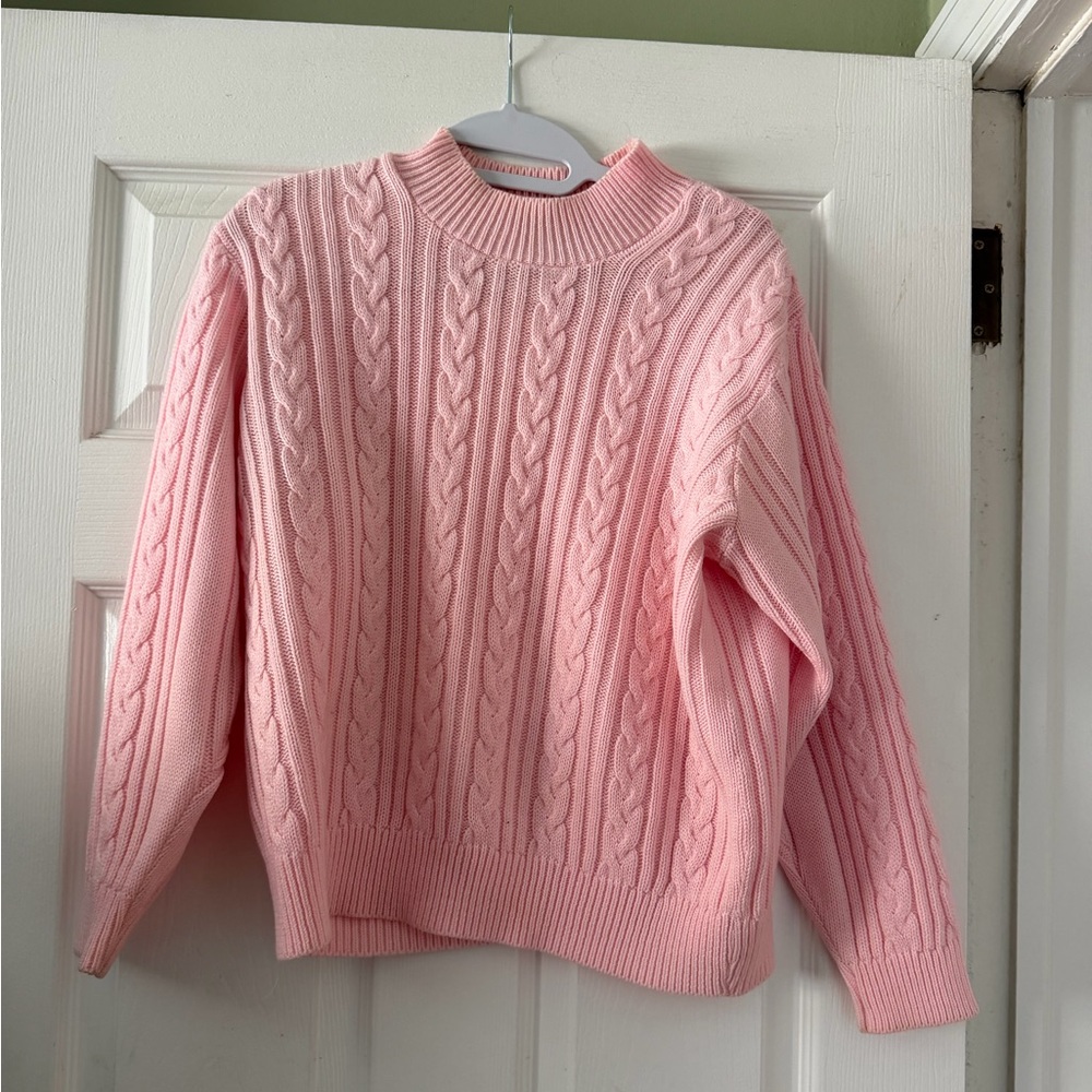 Alexis Reed pink cable knit sweater